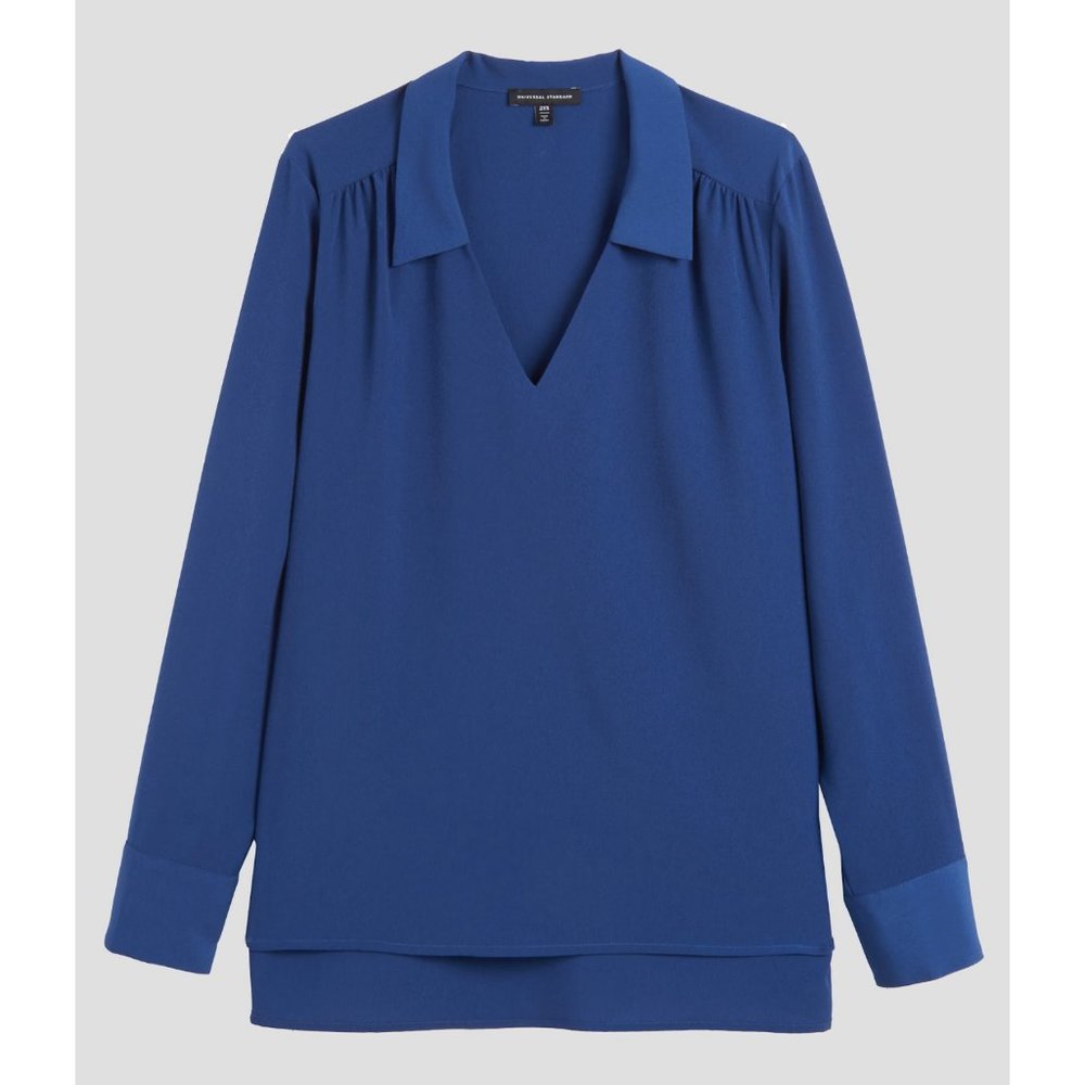 Better-Than-Silk Collared Blouse Polo Tunic in Navy Peony (M) - Picture 4 of 7